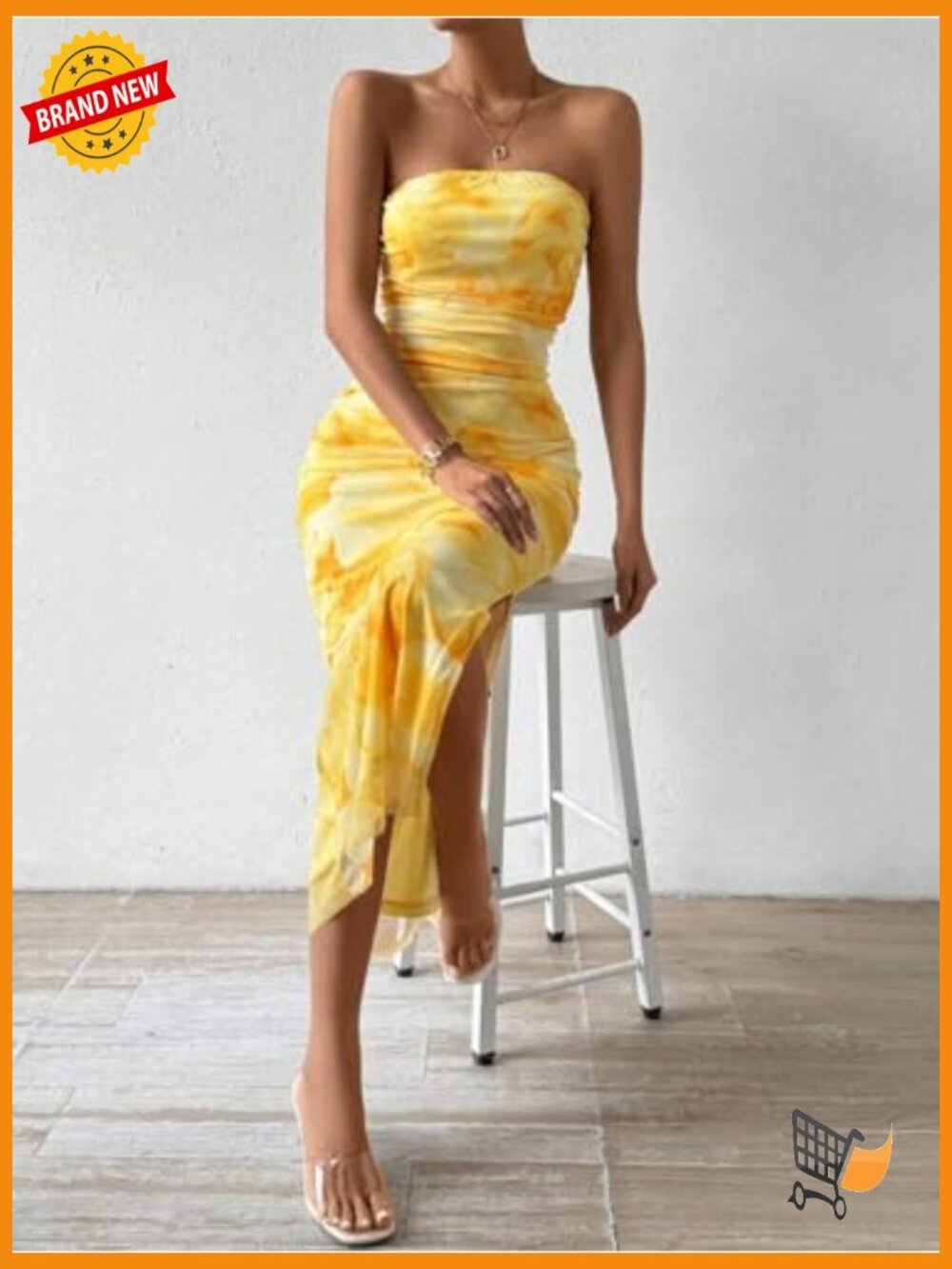 Strapless Tube Bodycon Maxi Dress with Side Slit Summer - Picture 4 of 7